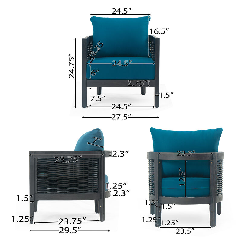 Merax Outdoor Acacia Wood Wicker Club Chair with Cushions