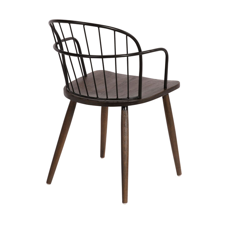 Metal Frame Side Chair with Open Backrest, Black and Brown-Benzara