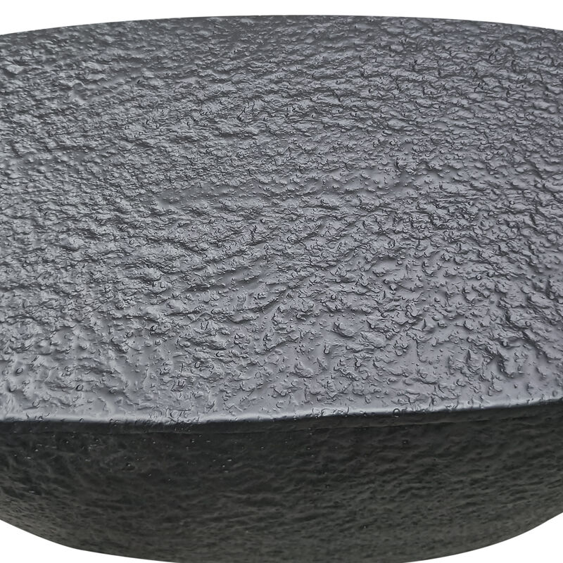 Josi 36 Inch Coffee Table, Handcrafted Hammered Design, Matte Black Sculptural Aluminum Frame - Benzara