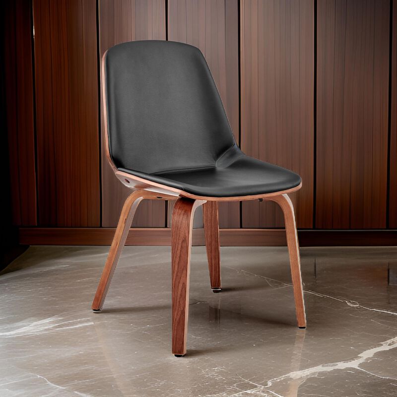 Leatherette Dining Chair with Slightly Curved Seat, Black-Benzara