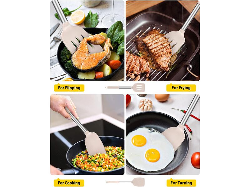 BUNDLEPRO Pack of 2 Silicone Solid Turner, Non Stick Slotted Kitchen Spatulas