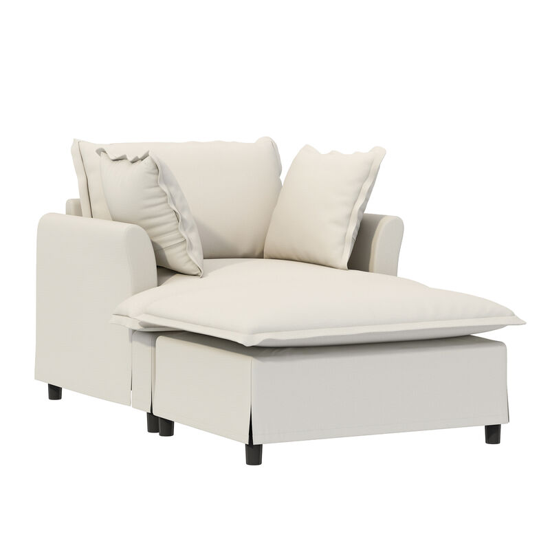 Merax Chenille Single Sofa with 1 Movable Ottoman