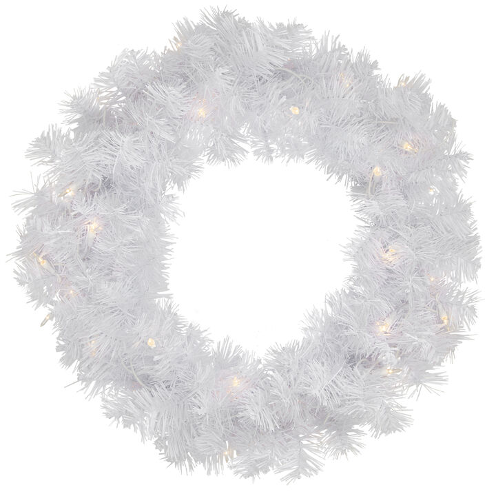 Pre-Lit White Pine Artificial Christmas Wreath - 24-Inch  Clear Lights
