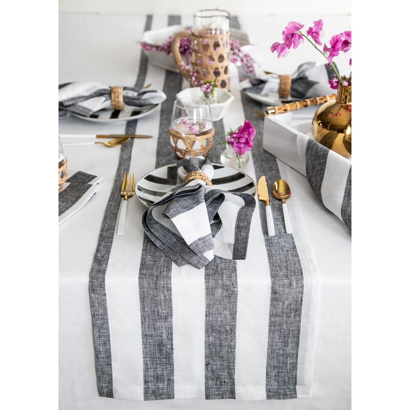 Solino Home 100% Pure Linen Table Runner | Cabana Stripe for Thanksgiving, Christmas