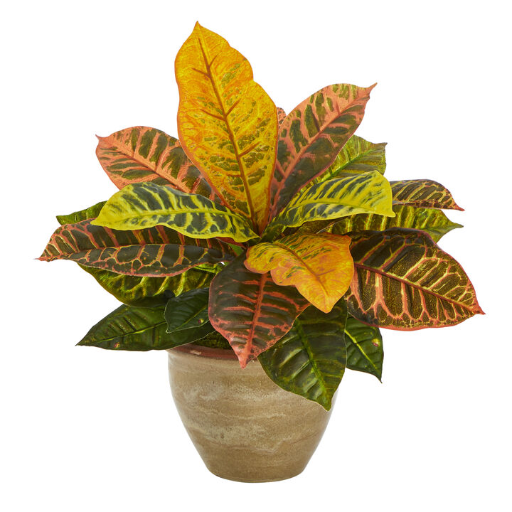 Hivvago 15" Garden Croton Artificial Plant in Ceramic Planter (Real Touch)