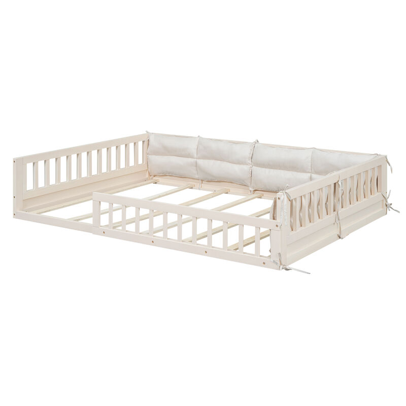 Merax Wood Platform Bed with Guardrail and Pillow