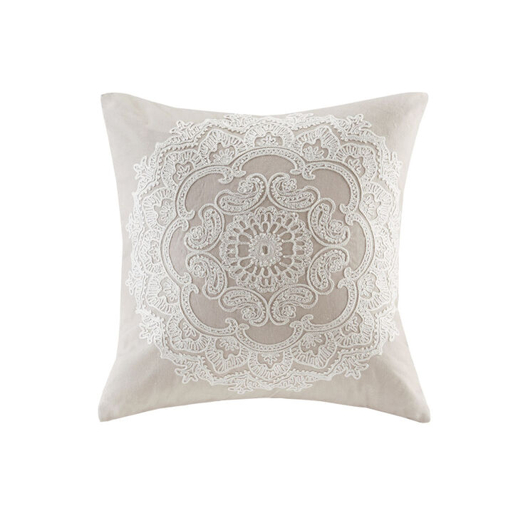 Gracie Mills Lito Traditional Embroidered Cotton Square Pillow