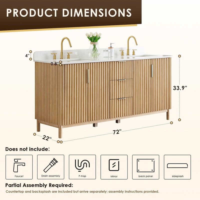 Altair-12 Double Bathroom Vanity in Washing Light Brown Grain White Engineered Stone