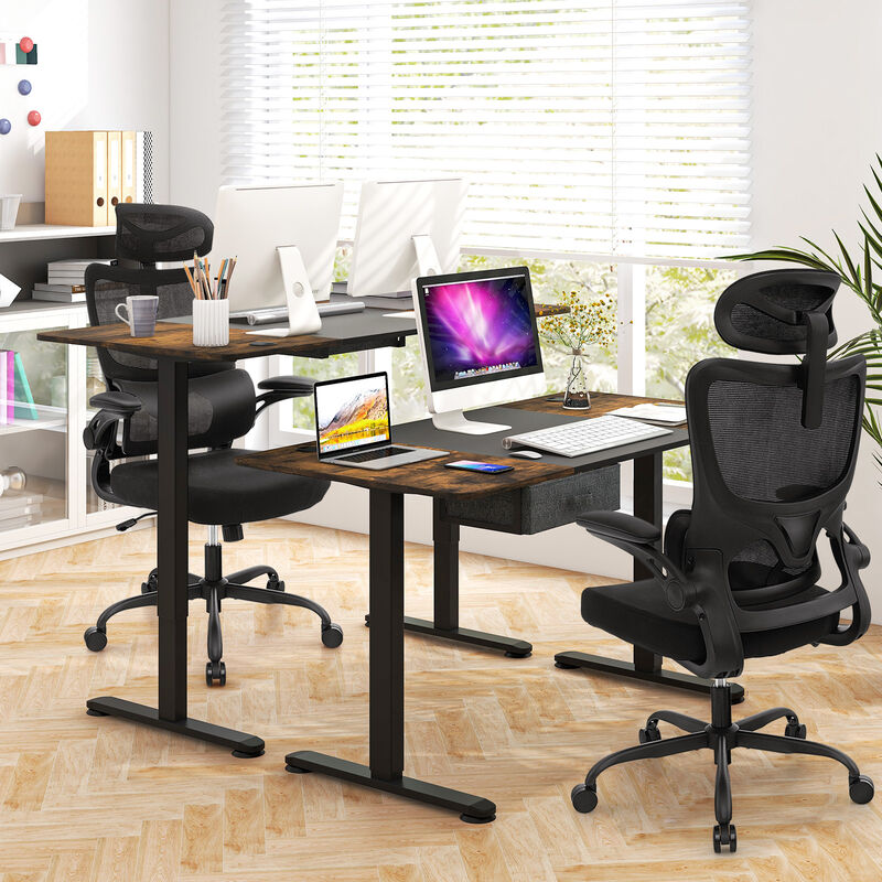 Mesh Office Chair with Adaptive Lumbar Support  Flip-up Armrests  Reclining Backrest-Black
