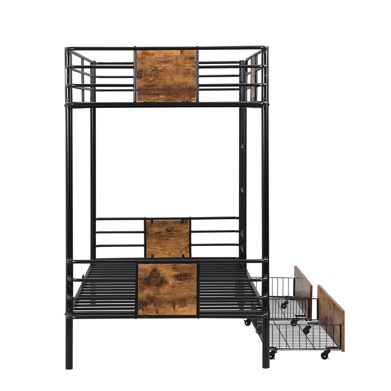 Merax Metal Frame Bunk Bed with 2 Storage Drawers
