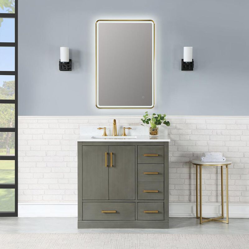 Altair Framed in Brushed Gold Modern Bathroom/Vanity LED Lighted Wall Mirror