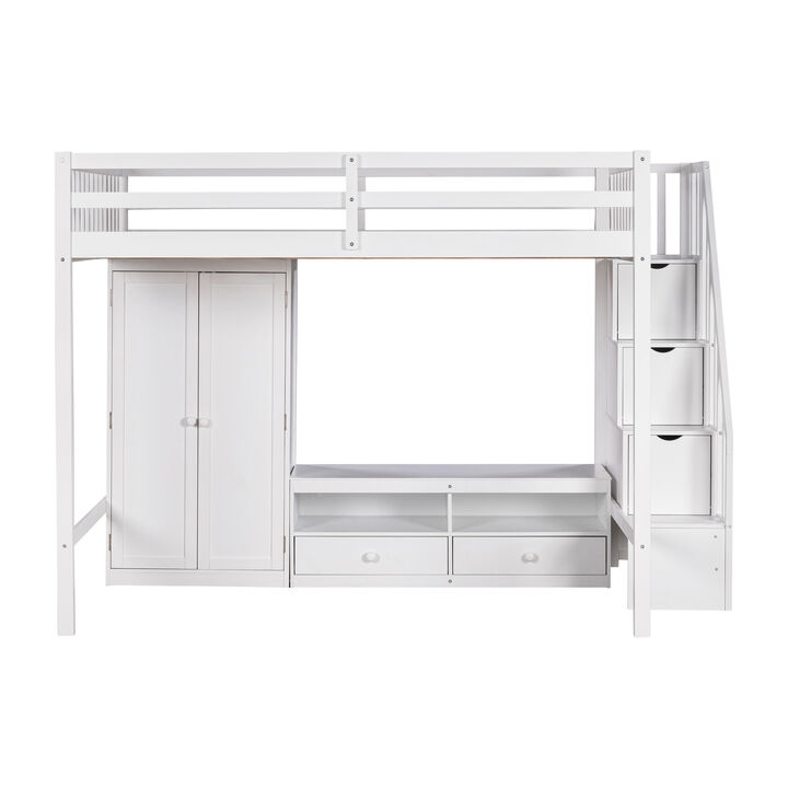 Merax Loft Bed with Wardrobe and Storage Staircase