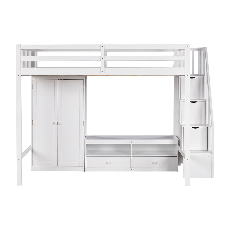 Merax Loft Bed with Wardrobe and Storage Staircase