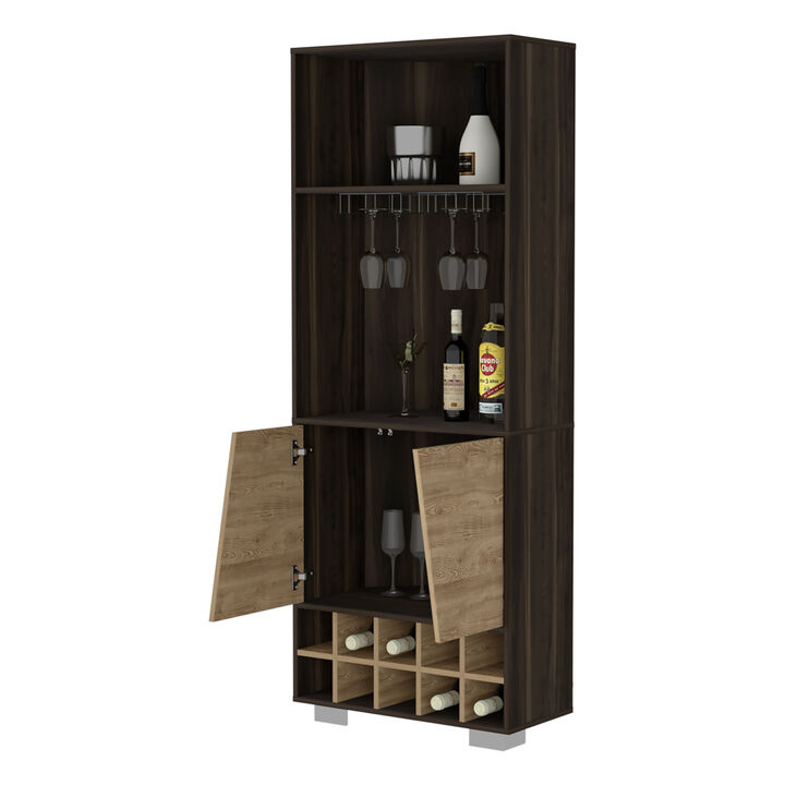 Paso Robles 10-Bottle 3-Shelf Corner Bar Cabinet Dark Oak And Pine