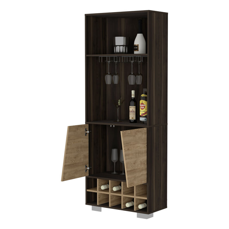 Paso Robles 10-Bottle 3-Shelf Corner Bar Cabinet Dark Oak And Pine