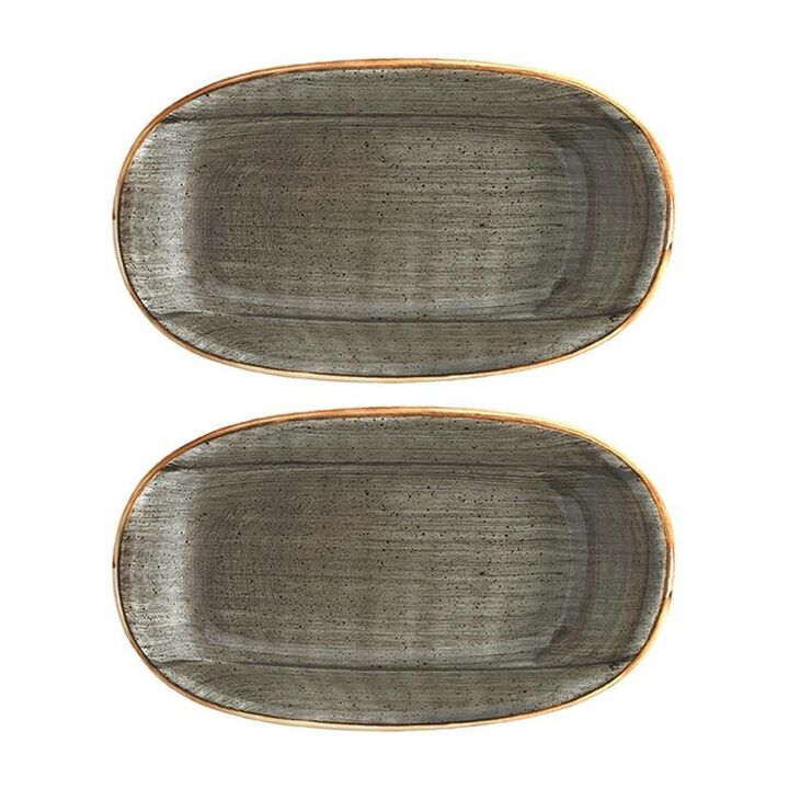 Space 7.5" x 4.25" x h:1" Oval Grey Porcelain Platter (Set of 2)