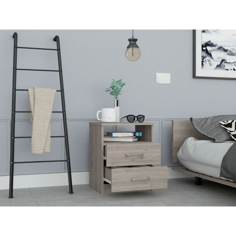 Streamdale Napoles Nightstand, Superior Top, Two Drawers, One Shelf - Light