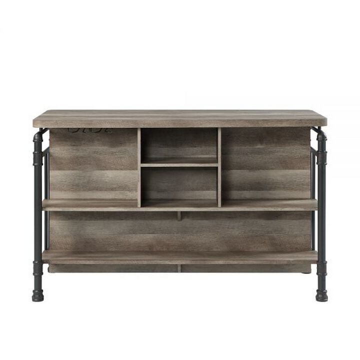 59 Inch Kitchen Island with 2 Shelves, Industrial Antique Oak Brown, Gray - Benzara