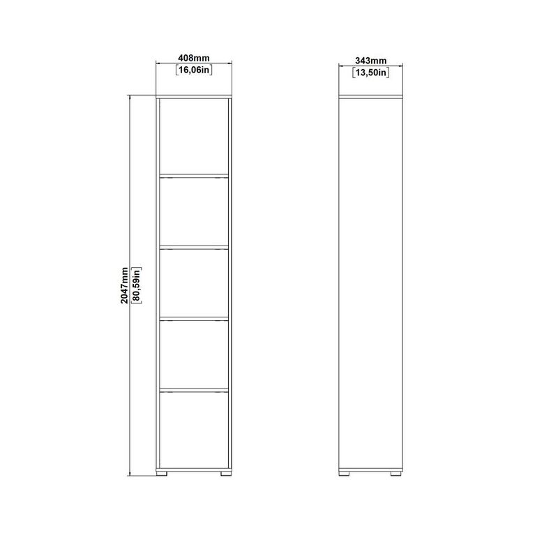 Tvilum Sign Open Narrow 5 Shelf Boockase, Jackson Hickory/White