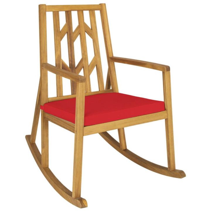 Hivvago Patio Acacia Wood Rocking Chair Sofa with Armrest and Cushion for Garden and Deck
