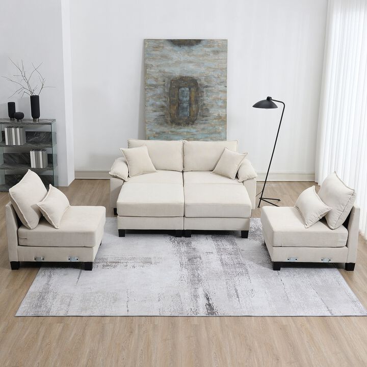 MONDAWE Corduroy Modular Sectional Sofa,U Shaped Couch with Armrest Bags,6 Seat Freely Combinable Sofa Bed Indoor Furniture for Living Room