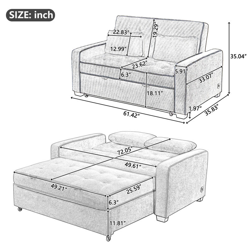 Merax Pull Out Sleeper Sofa Bed with Dual USB Charging Port