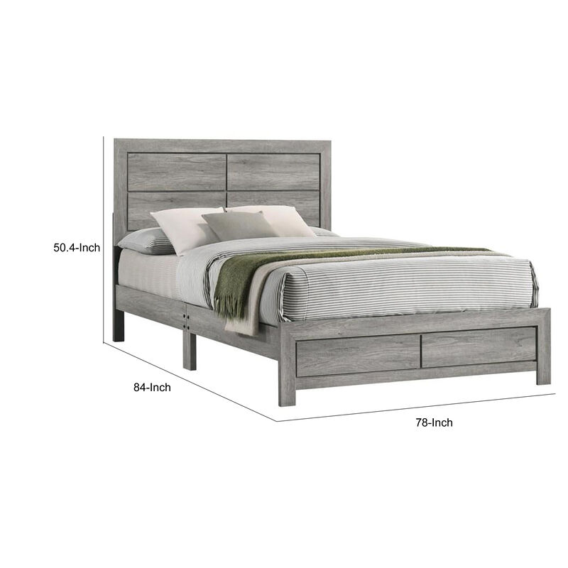 Robin King Size Bed, Platform Base, Driftwood, 8 Support Legs - Benzara