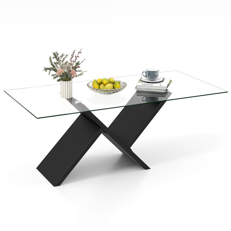 Modern Rectangle Glass Coffee Table Stylish Center Table with Tempered Glass Top
