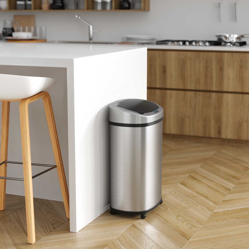 iTouchless 13 Gallon Oval Rolling Sensor Trash Can with Wheels