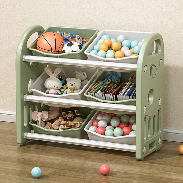 Multi-functional Kids Toy Organizer 6 Bins, Safe Materials, Large Capacity
