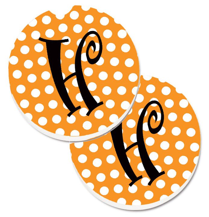 Caroline's Treasures Monogram Initial H Orange Polkadots Set of 2 Cup Holder Car Coasters CJ1033-HCARC, 2.56, Multicolor