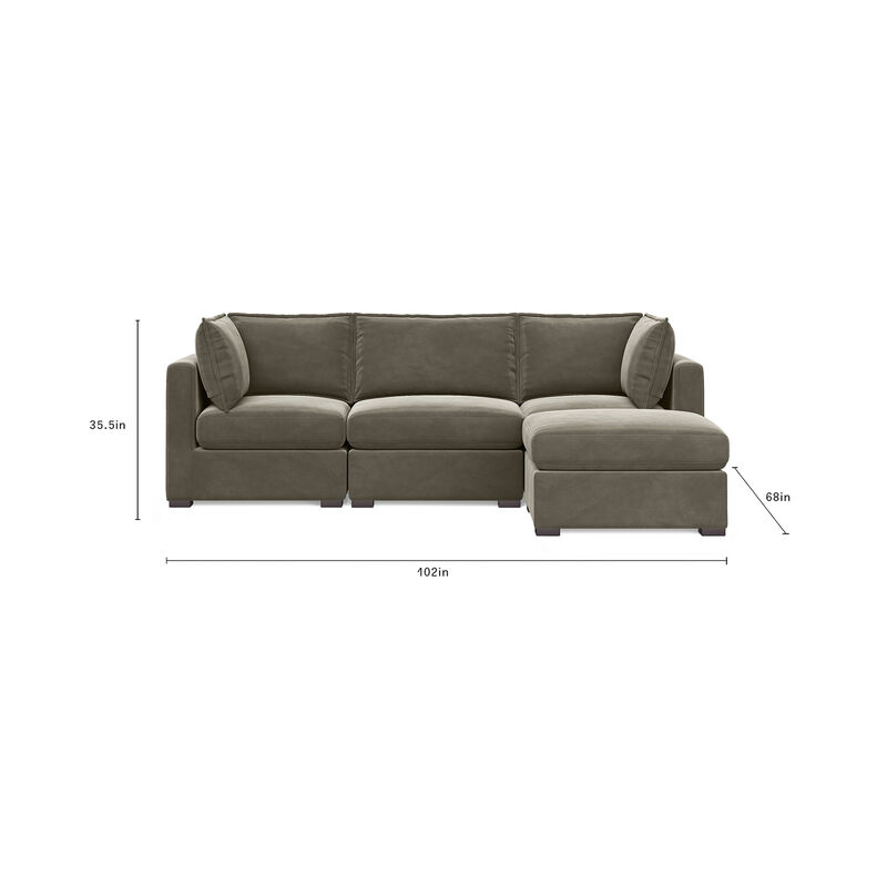 Bennett 4 Piece Flange Seam Modular Sofa  - Olive Green Velvet
