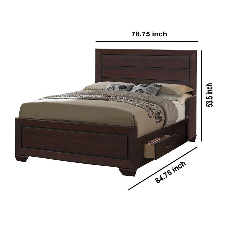 Wooden Eastern King Size Bed with Two Storage Drawers, Brown-Benzara