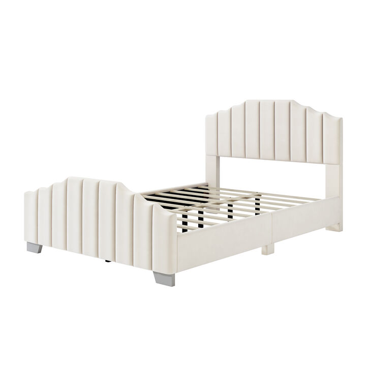 Merax Velvet Upholstered Platform Bed with Headboard