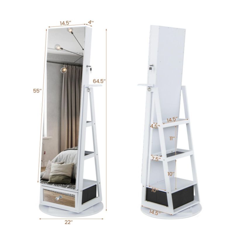 Hivvago Lockable 360 Swivel Jewelry Cabinet with Full-Length Mirror LED Lights