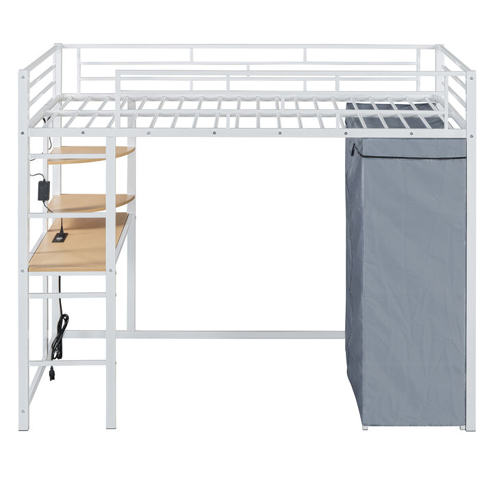 Merax Metal Loft Bed with Storage  and Wardrobe