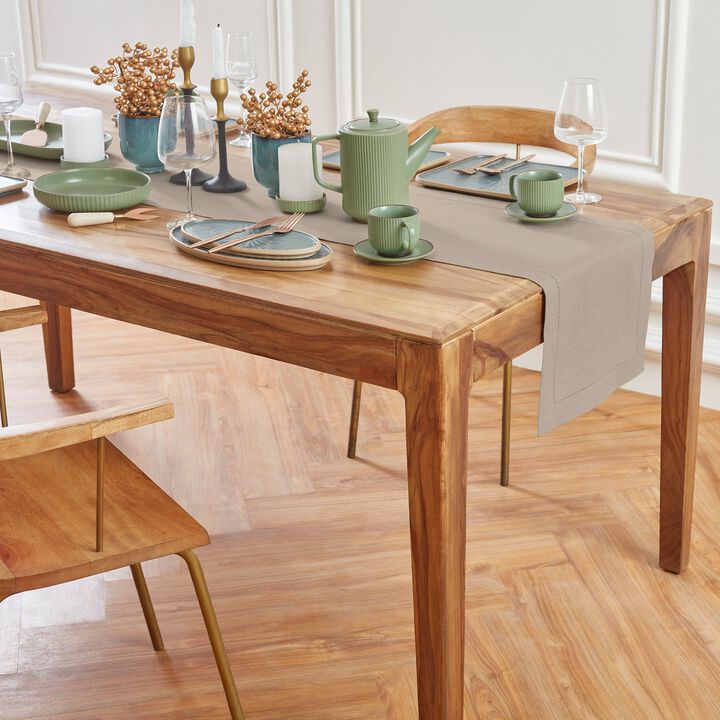 Solino Home 100% Pure Linen Table Runner | Medium Weight Hemstitch