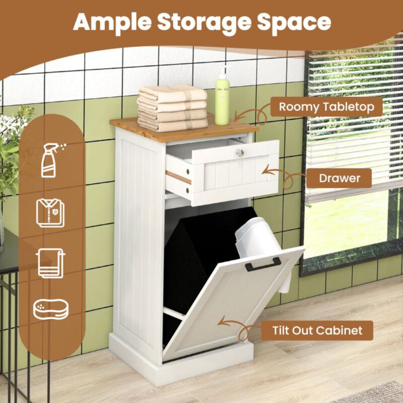 Hivvago Freestanding Tilt Out Laundry Cabinet with Basket-White