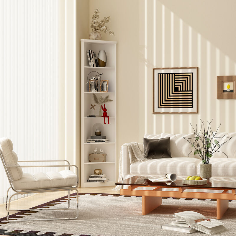 Modern Book Shelf Set of 2, 6 Tiered Corner Shelves, Small Corner Bookshelf for Small Spaces, Adjustable Tall Bookcase for Bathroom, Living Room, Office, White(31.5"x 13.9"x 78.7")