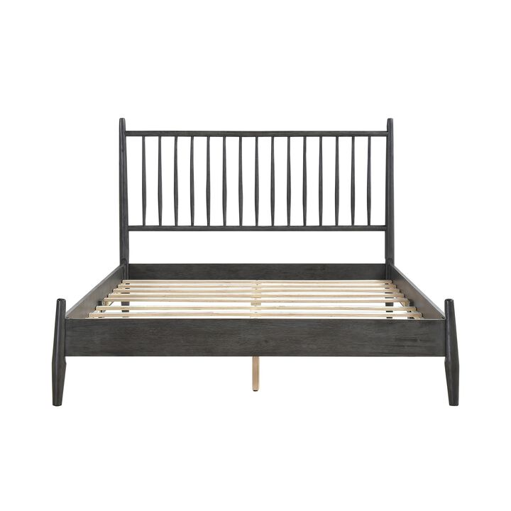 Lika Queen Size Platform Bed, Vertical Slatted Headboard, Gray Finish - Benzara