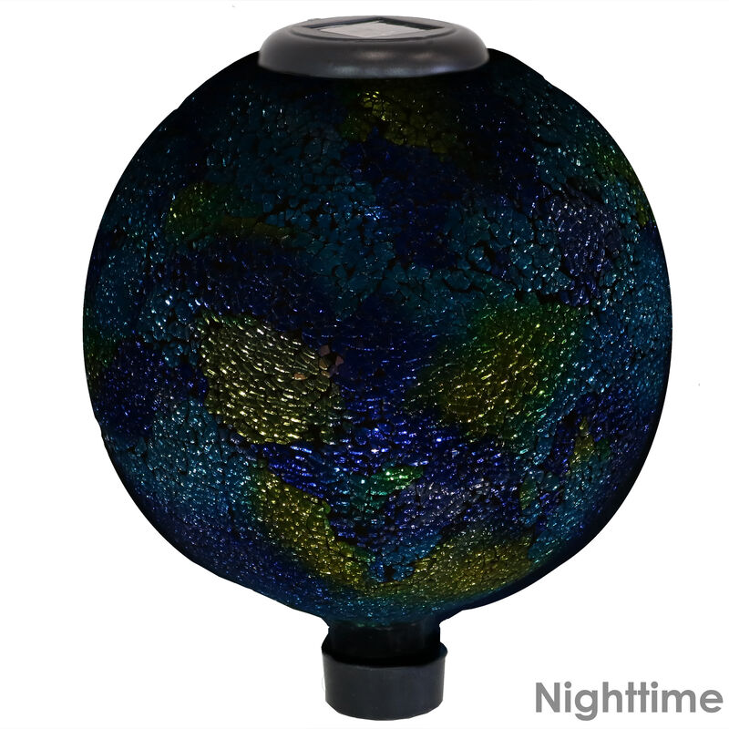 Sunnydaze Azul Terra Crackled Glass Solar Gazing Globe - 10 in