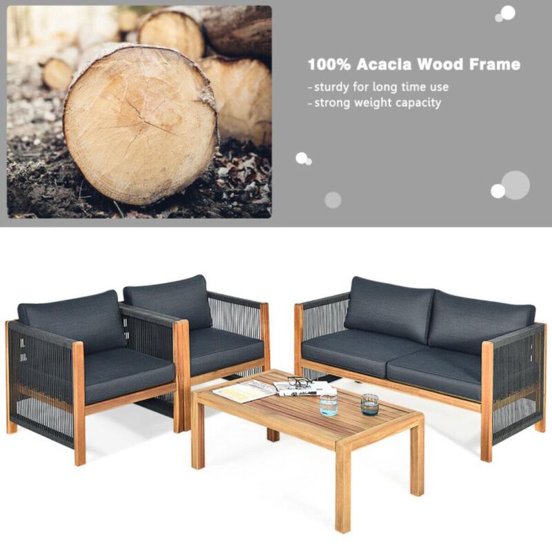 Hivvago 4 Pieces Acacia Wood Sofa Set with Cushions for Outdoor Patio