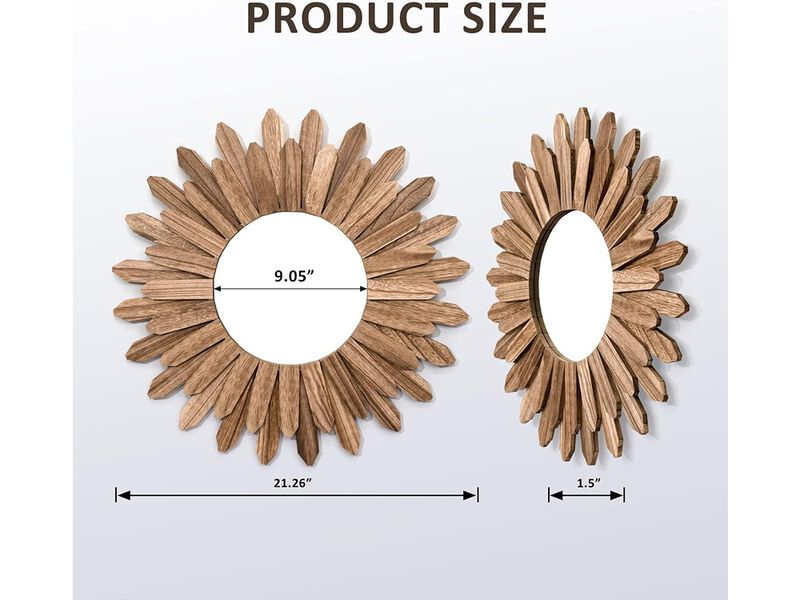 Honiway Mirror Wall Decor 21 inch Rustic Wood Boho Aesthetic Mirror