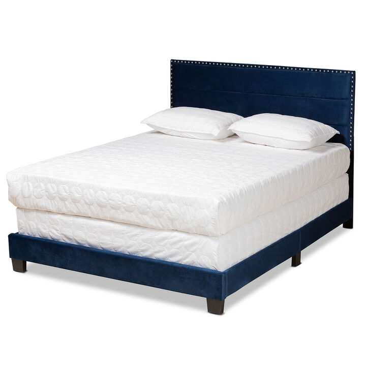 Baxton Studio Tamira Glam Navy Velvet Fabric Upholstered Queen Size Panel Bed