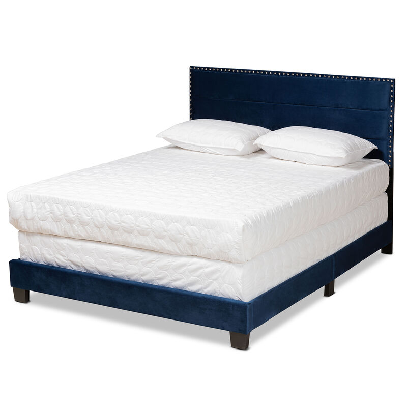 Baxton Studio Tamira Glam Navy Velvet Fabric Upholstered Queen Size Panel Bed