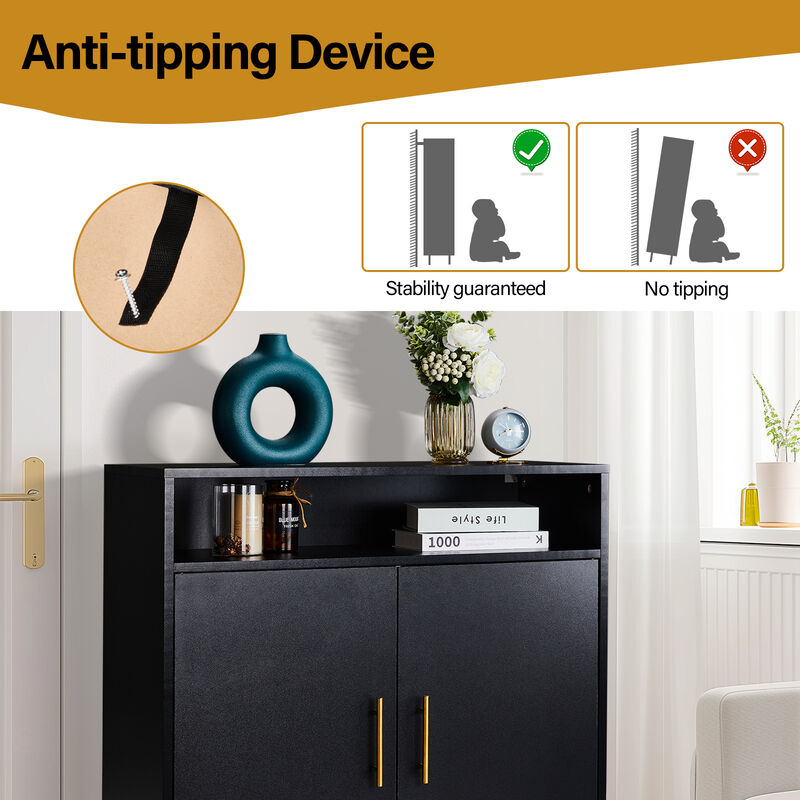 Freestanding Shoe Cabinet with Double Doors, 6 Tiers & Built-in LED Lights for Entryway Storage