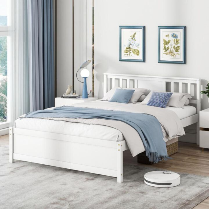 Full Size Wooden Platform Bed with Headboard and Wood Slat Support for Sturdy Foundation
