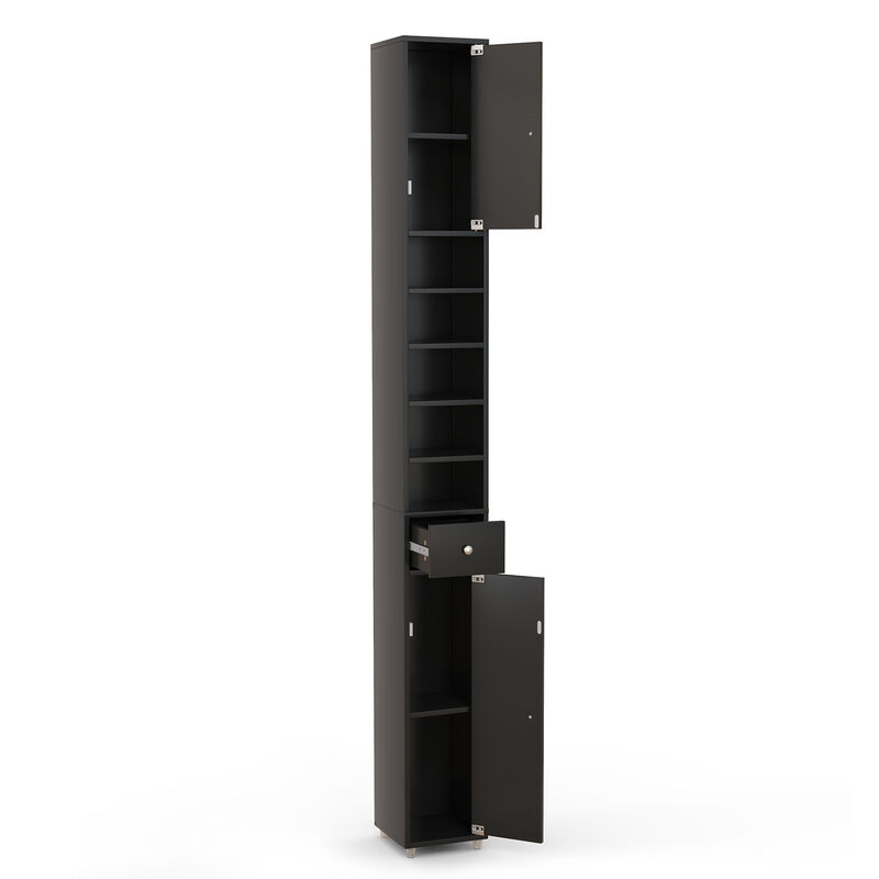 Freestanding Slim Bathroom Cabinet with Drawer and Adjustable Shelves