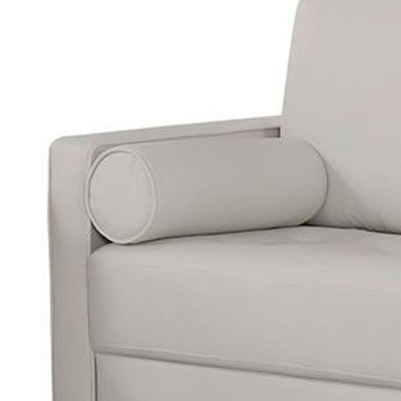 Quzi 52 Inch Loveseat, USB Port, Bolster Pillows, Tapered Legs, Off White - Benzara