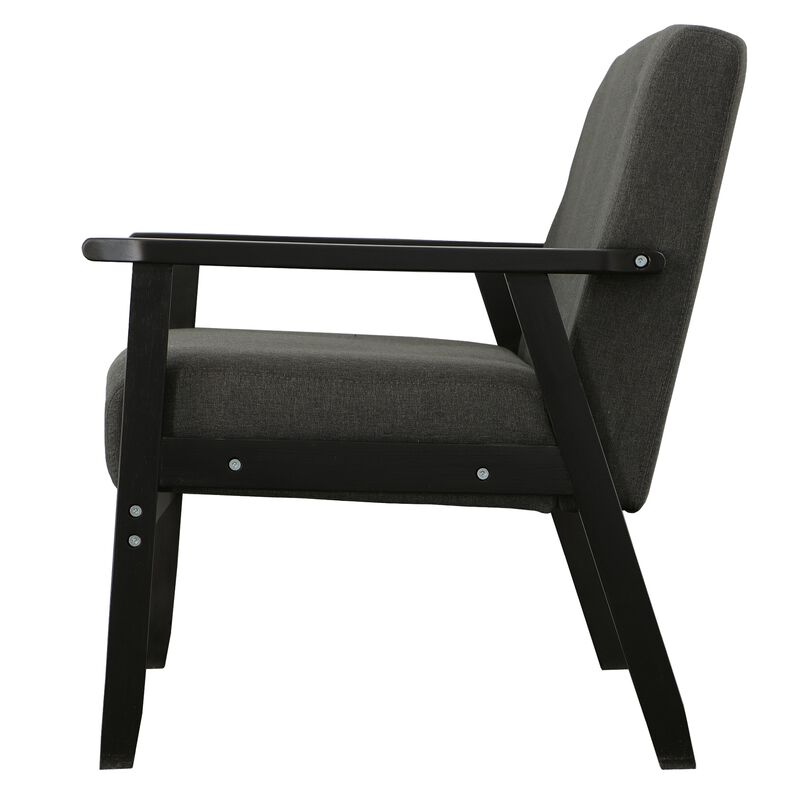Gala 45 Inch Modern Loveseat Bench, Dark Gray Fabric, Jet Black Wood Frame-Benzara